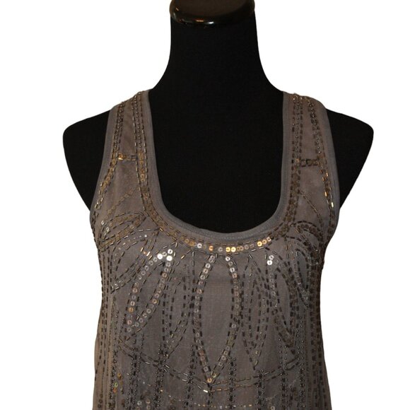 ANGIE Silver Beaded Mini Dress Stunning Gray Swing Gatsby S Small HOLIDAY PARTY - Picture 4 of 13